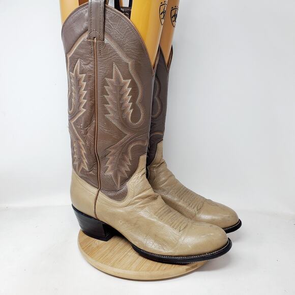 Sanders Boots Men 9.5 E WIDE Two Tone Brown Leather Retro Cowboy Western Vintage - Picture 7 of 16